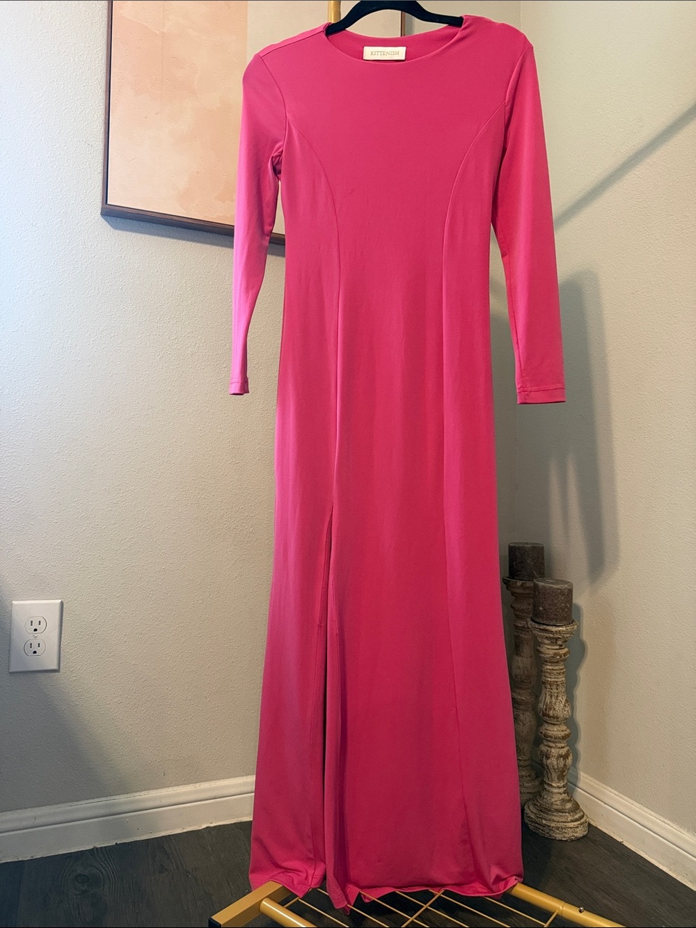 Kittenish Hot Pink Long Sleeve Crewneck maxi dress size XS-S